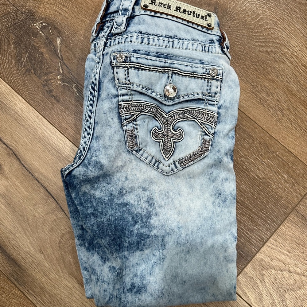 Rock Revival Faded Blue Denim with Embroidered Pocket
